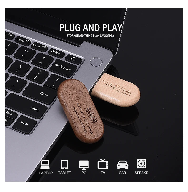 Clé USB 2.0 Bois Personnalisable 4GB 16GB 32GB 64GB avec Boîte Cadeau Mariage Photo