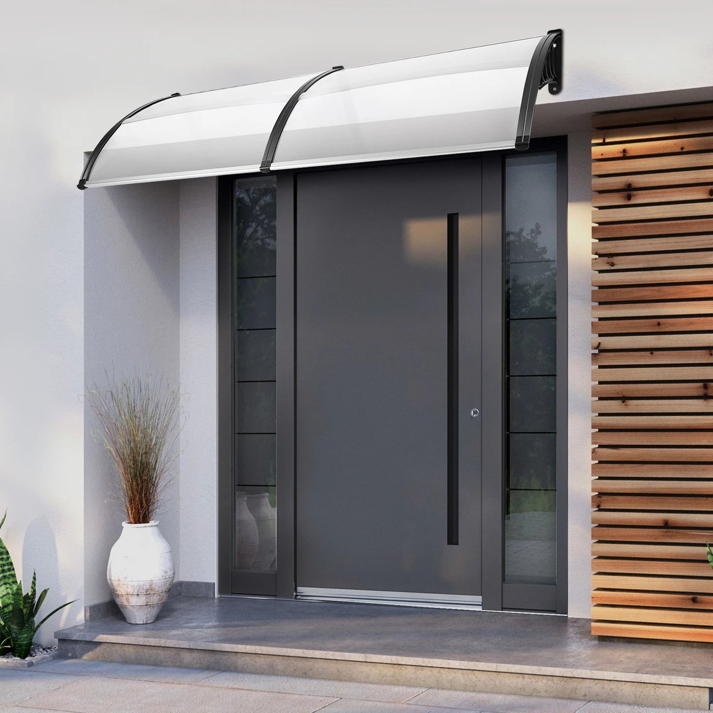 Auvent de Porte Transparent 200x90 cm – Abri Pluie Anti-UV, Polycarbonate, Sans Console Visible