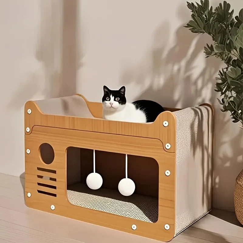 Maison pour Chat avec Griffoir - Abri Intérieur Multi-Niveaux Repos et Jeu Familles Multi-Chats