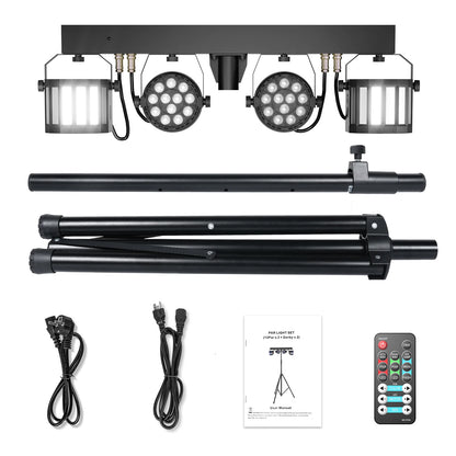 Kit Projecteurs Scène Fieryzeal 60W RGBW – 2 PAR LED + 2 Sabres, DMX512, Télécommande, Prise EU