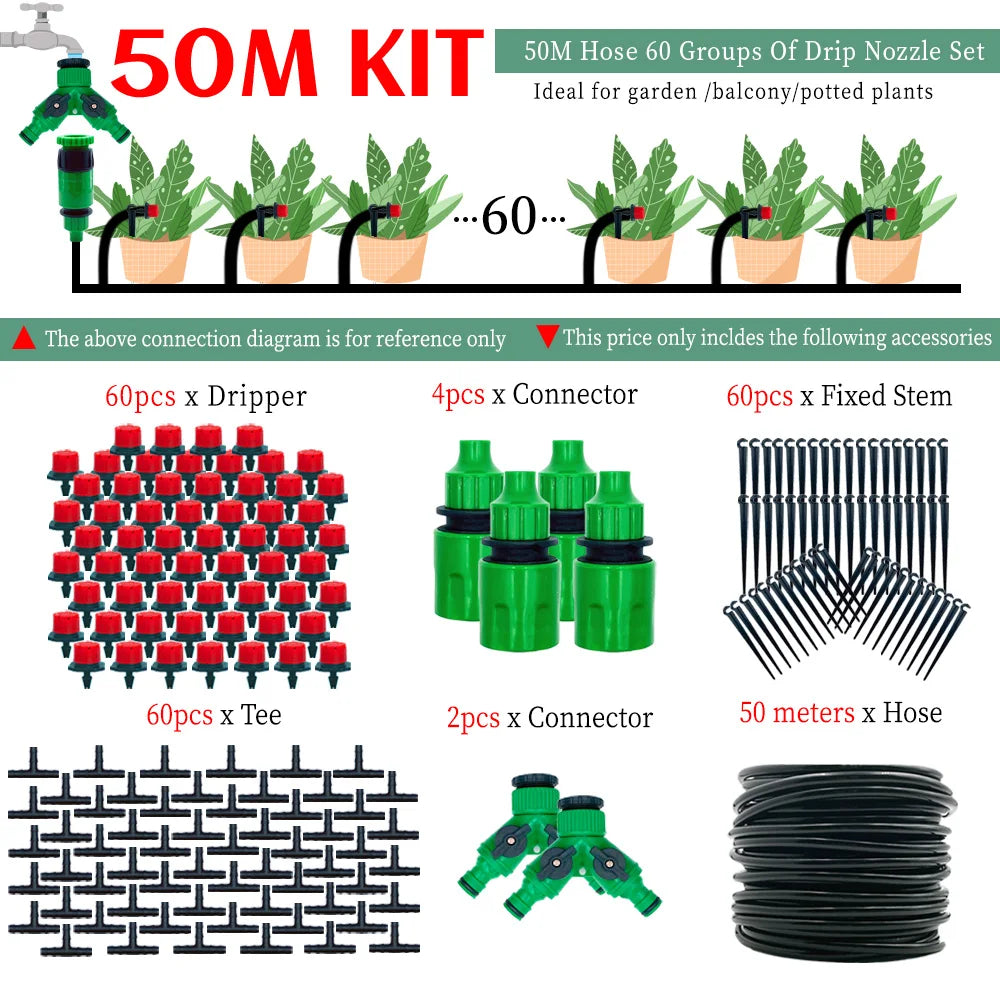 Système d'Irrigation Oasis 30M - Pompe Automatique Goutte-à-Goutte Jardin DIY