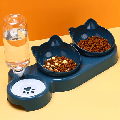 Gamelle Chat 3 en 1 avec Distributeur d'Eau — Design Oreilles, Inclinée, Protection Cervicale