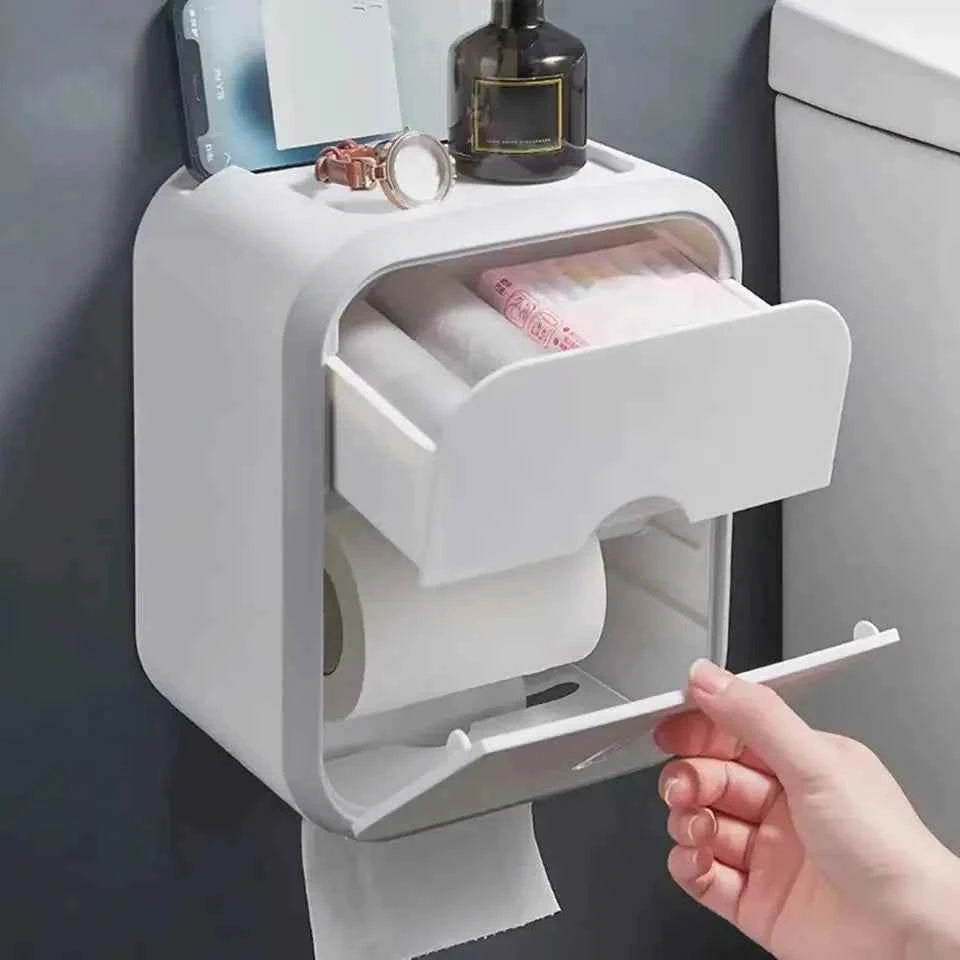 Porte-Papier Toilette Mural Étanche - Boîte de Rangement Sans Perçage Grande Capacité pour Salle de Bain