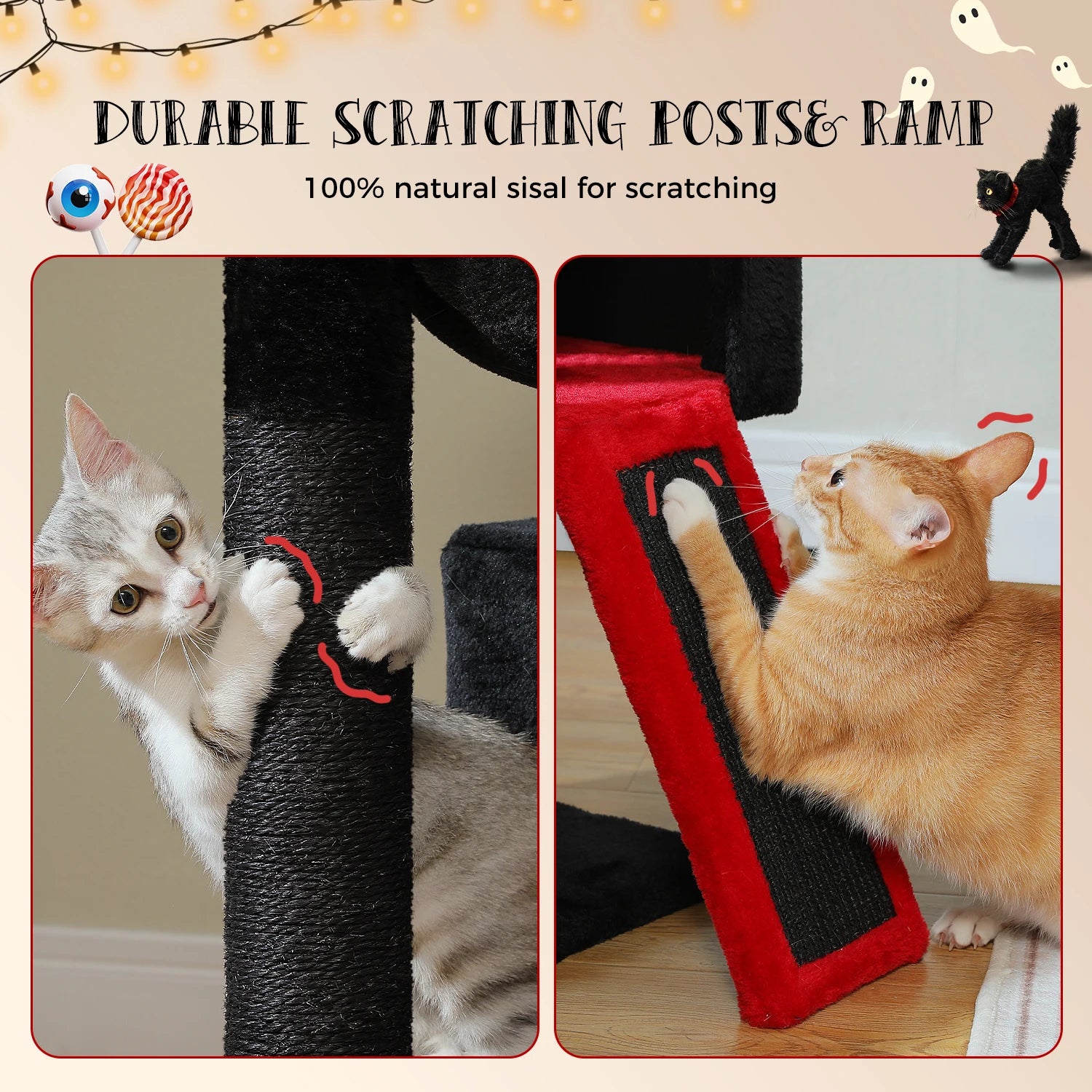 Arbre à Chat XXL Multi-Niveaux - Tour avec Griffoirs Sisal, 2 Niches, Jouets Intégrés