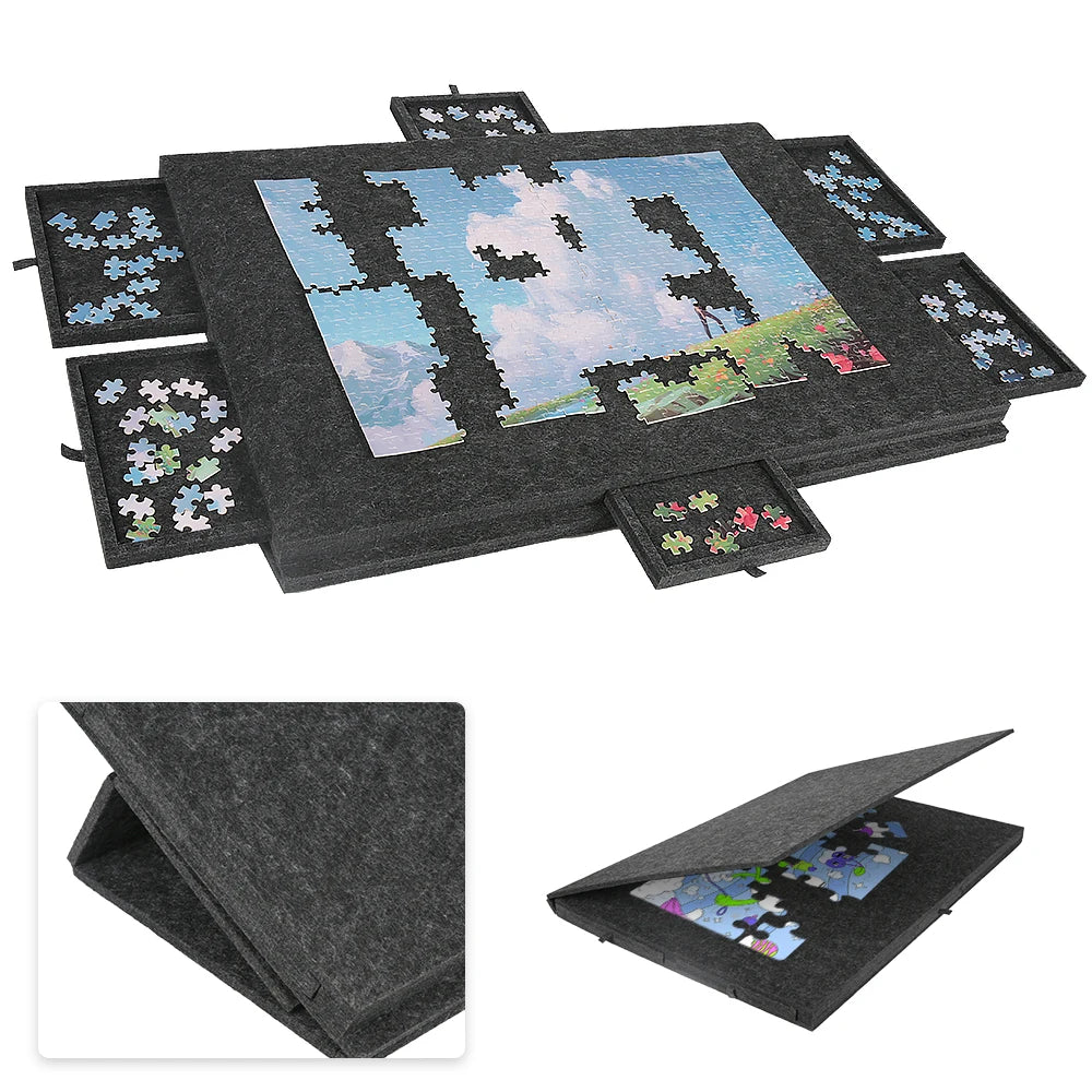 Plateau Puzzle Pliable 77×54 cm – Support Incliné, 6 Tiroirs de Tri & Housse de Protection