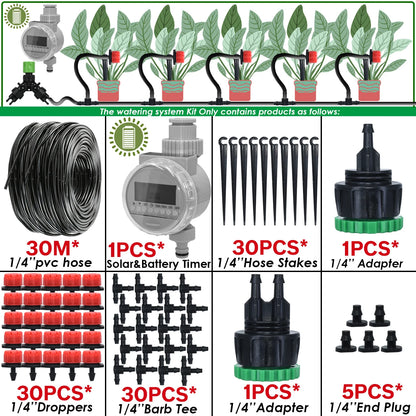 Kit Irrigation Goutte-à-Goutte KESLA – Tuyau 4/7mm, Programmateur & Capteur Pluie (5M à 50M)