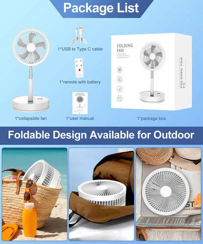Ventilateur de bureau télescopique pliant – Batterie 7200 mAh, USB-C, Télécommande