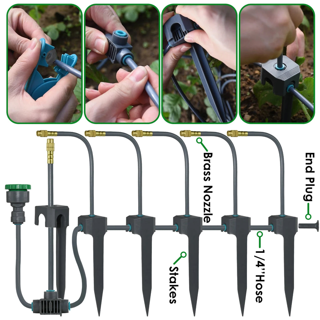 Kit d'Irrigation Jardin 5-30M - Pompe 60W Timer Buse Cuivre 360° Arrosage Automatique Serre
