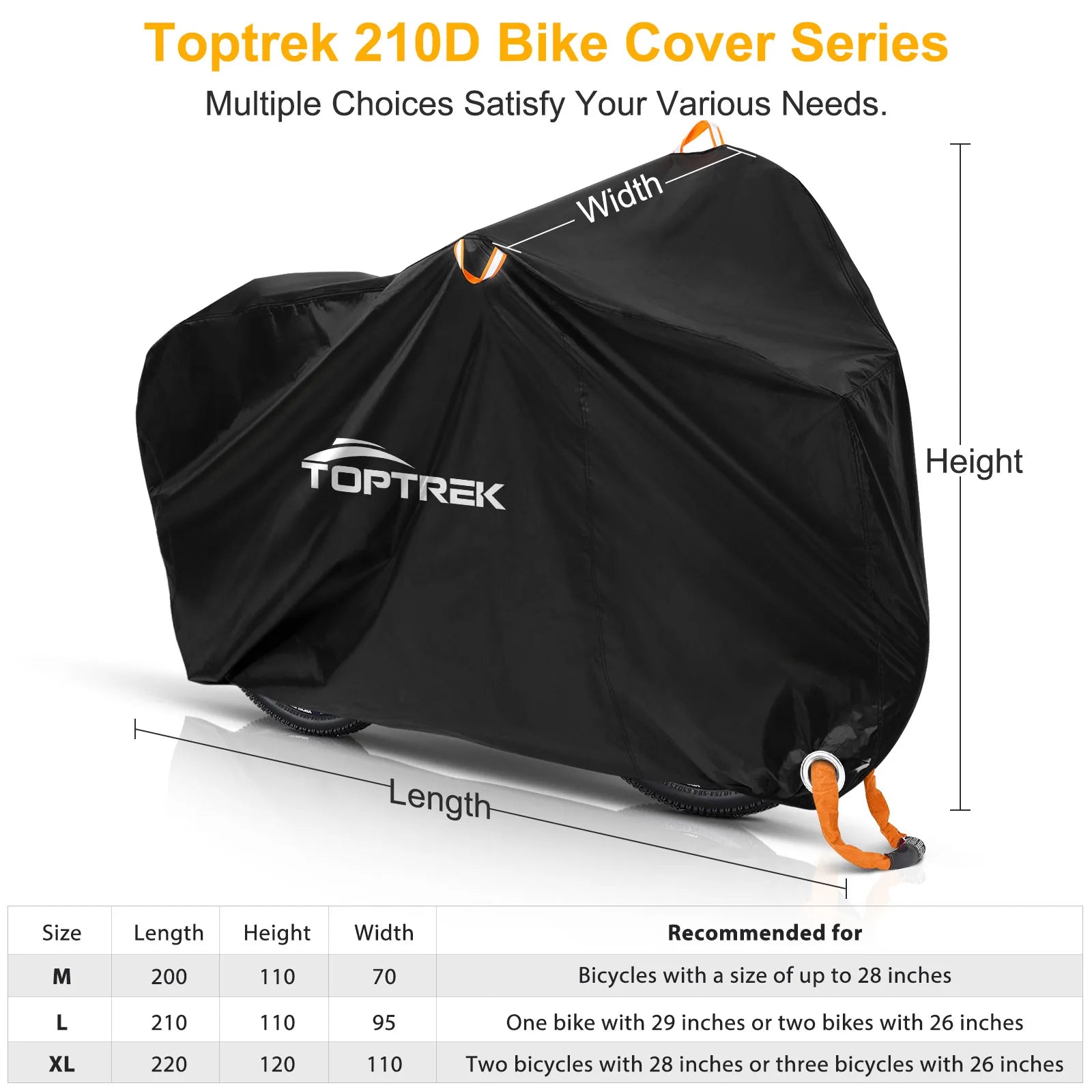 Housse de vélo Toptrek 210T de haute qualité, protection polyvalente contre la pluie, la neige et la poussière, imperméable et résistante aux intempéries. 