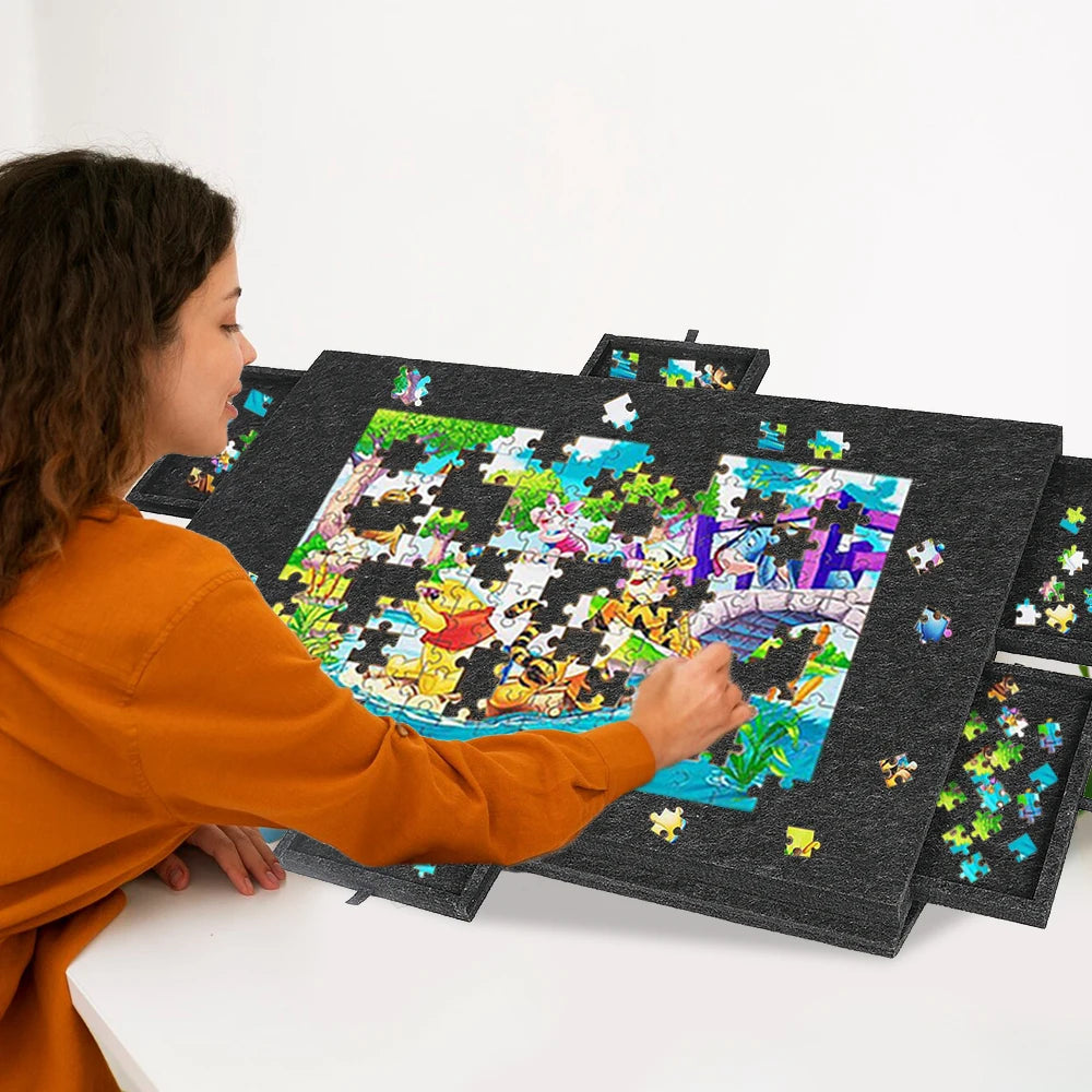 Plateau Puzzle Pliable 77×54 cm – Support Incliné, 6 Tiroirs de Tri & Housse de Protection