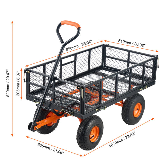 Chariot de Jardin Basculant SucceBuy – 180 kg ou 400 kg, Roues 25 cm, Panneaux Amovibles