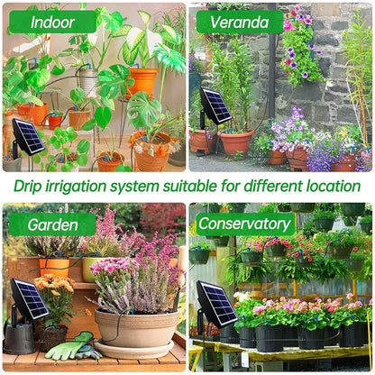 Kit d’Irrigation Solaire Automatique Goutte-à-Goutte – IP65, 30 Durées, 7 Intervalles, Jardin et Balcon