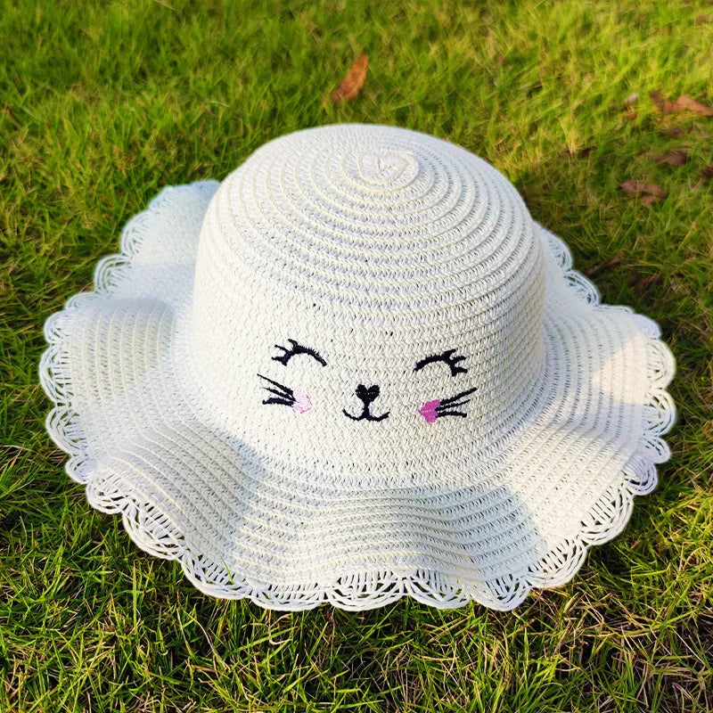 Summer Straw Bag Children's Small Shoulder Bags Baby Girls Mini Coin Purses Cute Cat Kids Chest Crossbody Bags Cartoon Straw Hat