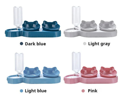 Gamelle Chat 3 en 1 avec Distributeur d'Eau — Design Oreilles, Inclinée, Protection Cervicale