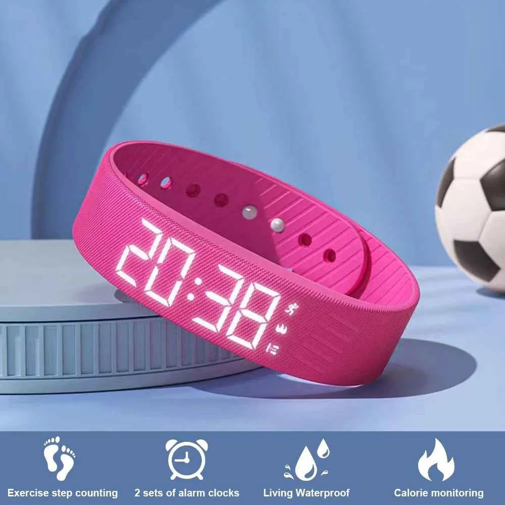 Bracelet Connecté LED – Podomètre, Suivi Sommeil, Alarme Vibrante, Waterproof
