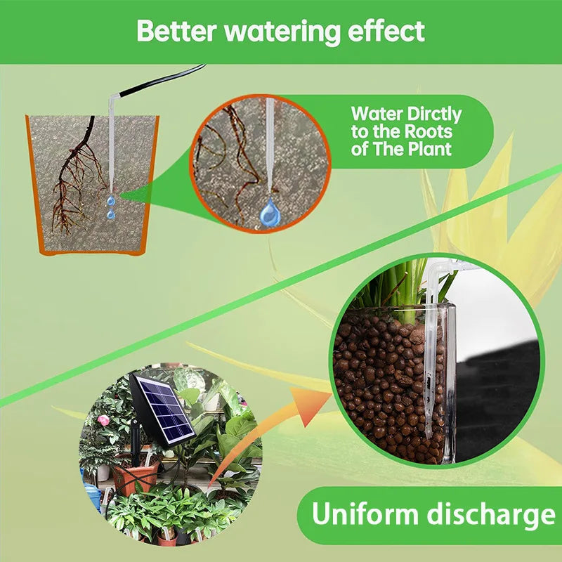 Kit d’Irrigation Solaire Automatique Goutte-à-Goutte – IP65, 30 Durées, 7 Intervalles, Jardin et Balcon