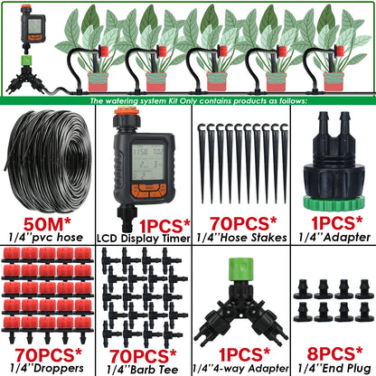 Kit Irrigation Goutte-à-Goutte KESLA – Tuyau 4/7mm, Programmateur & Capteur Pluie (5M à 50M)