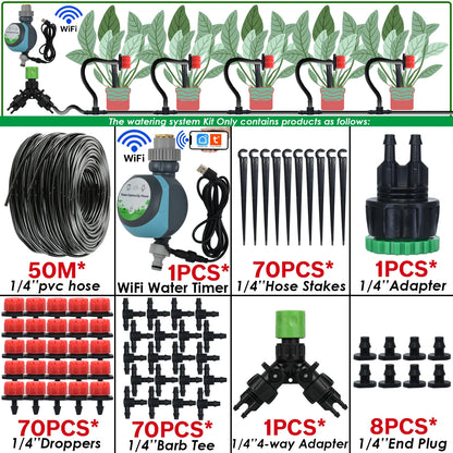 Kit Irrigation Goutte-à-Goutte KESLA – Tuyau 4/7mm, Programmateur & Capteur Pluie (5M à 50M)
