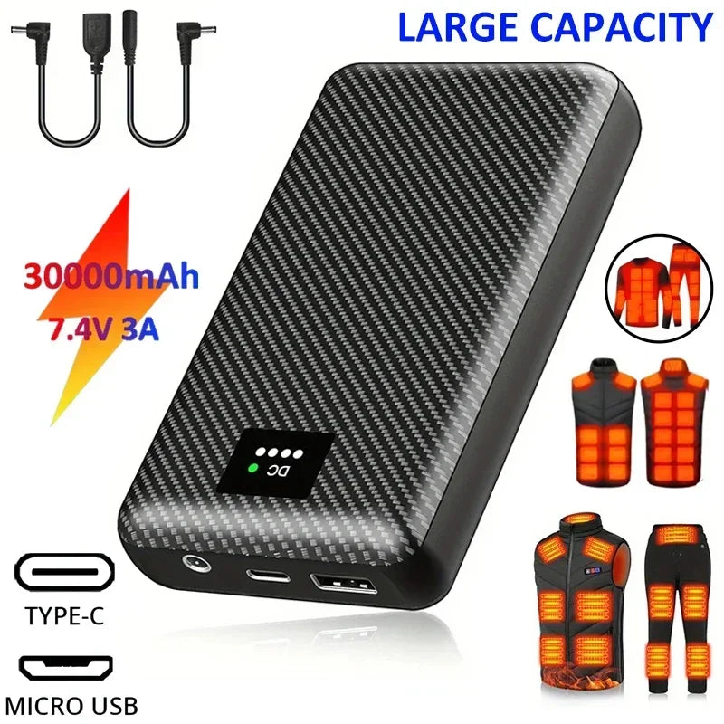 Powerbank Chauffante 30000mAh 40000mAh Batterie Externe Chauffage Veste Gants Gilet Chauffant DC