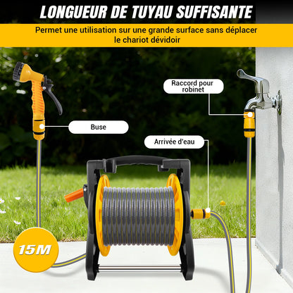 Dévidoir Tuyau d'Arrosage 2-en-1 Mural ou Sur Pied – 15M / 25M / 30M | Kit Complet