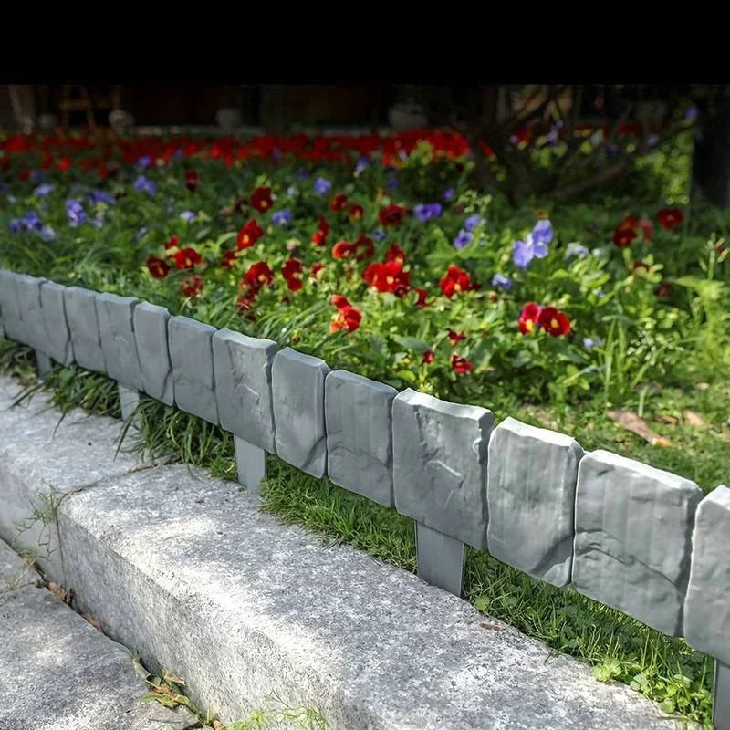 Bordures de jardin imitation pierre en plastique – Clôture décorative extérieure | Lot de 10 ou 20 pcs