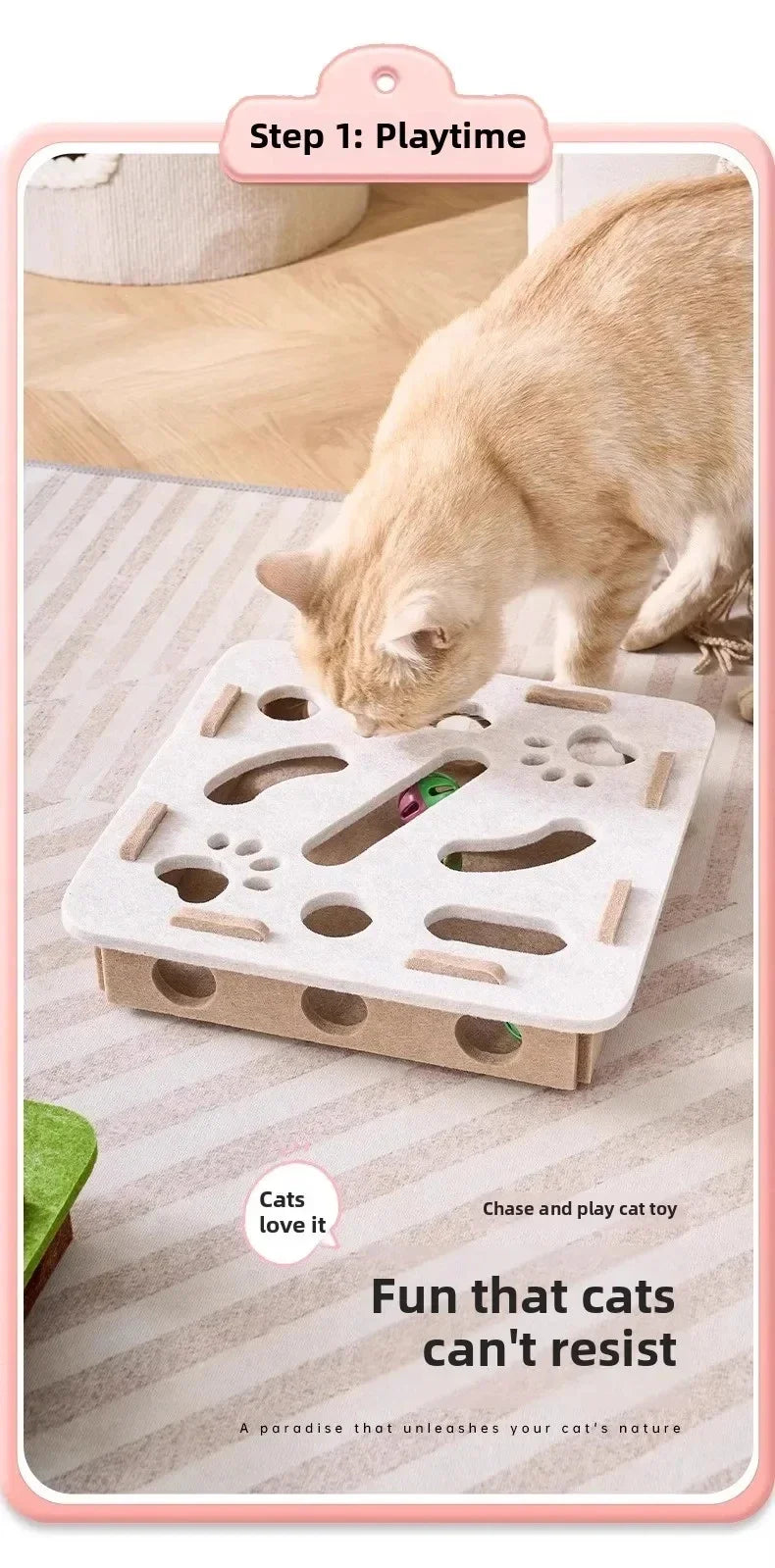 Jouet Puzzle pour Chat en Feutre - Boîte d'Exercice avec Balle Chasse Intérieur