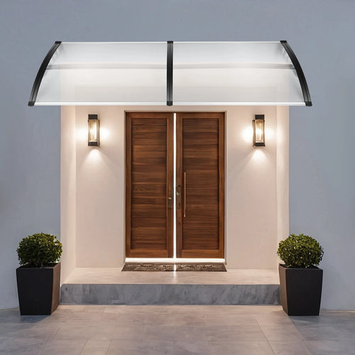 Auvent de Porte Transparent 200x90 cm – Abri Pluie Anti-UV, Polycarbonate, Sans Console Visible