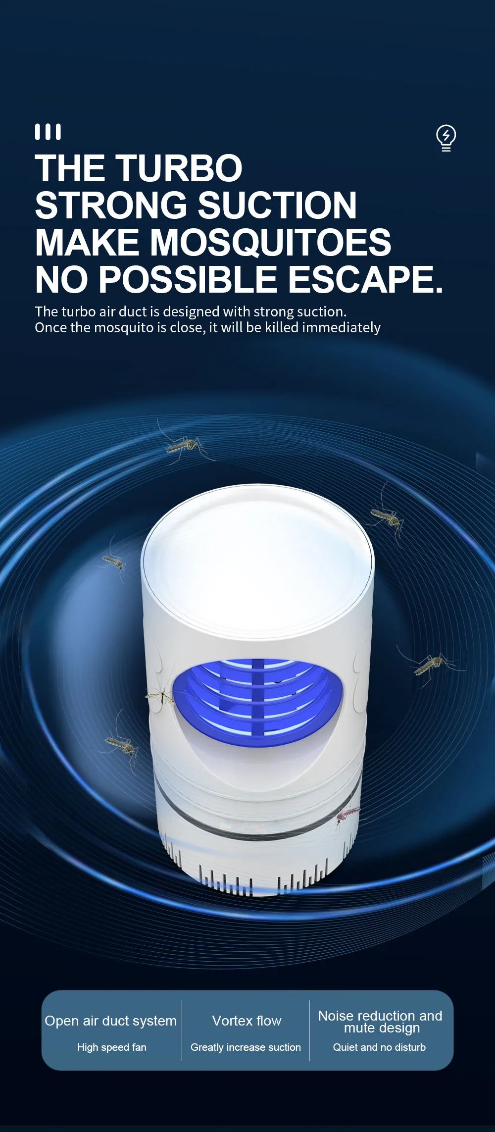 Piège à Moustiques USB LED – Lampe Anti-Insectes 360° à Aspiration