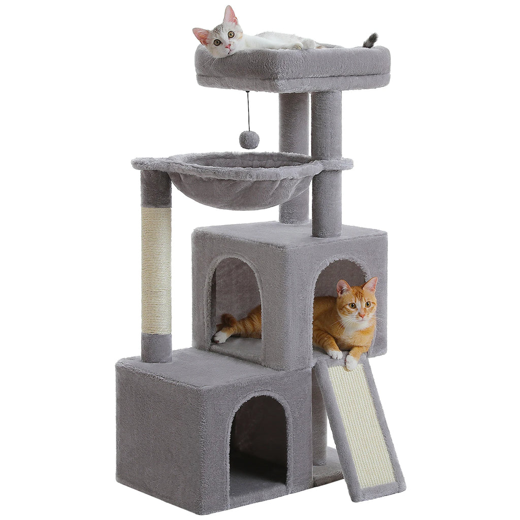 Arbre à Chat XXL Multi-Niveaux - Tour avec Griffoirs Sisal, 2 Niches, Jouets Intégrés