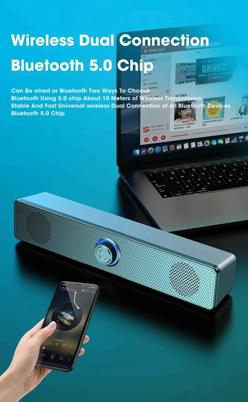 Enceinte PC Soundbar USB – Son Stéréo 3D, AUX & Bluetooth, TV / PC / Gaming