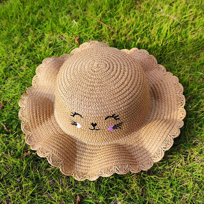 Summer Straw Bag Children's Small Shoulder Bags Baby Girls Mini Coin Purses Cute Cat Kids Chest Crossbody Bags Cartoon Straw Hat