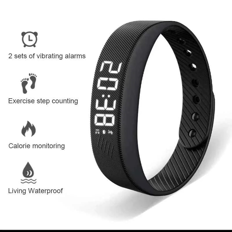 Bracelet Connecté LED – Podomètre, Suivi Sommeil, Alarme Vibrante, Waterproof
