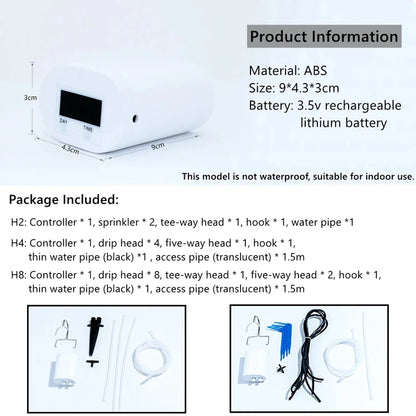 Contrôleur d'Arrosage Automatique Intelligent – Pompe Goutte-à-Goutte Rechargeable pour Plantes d'Intérieur (H2, H4, H8)