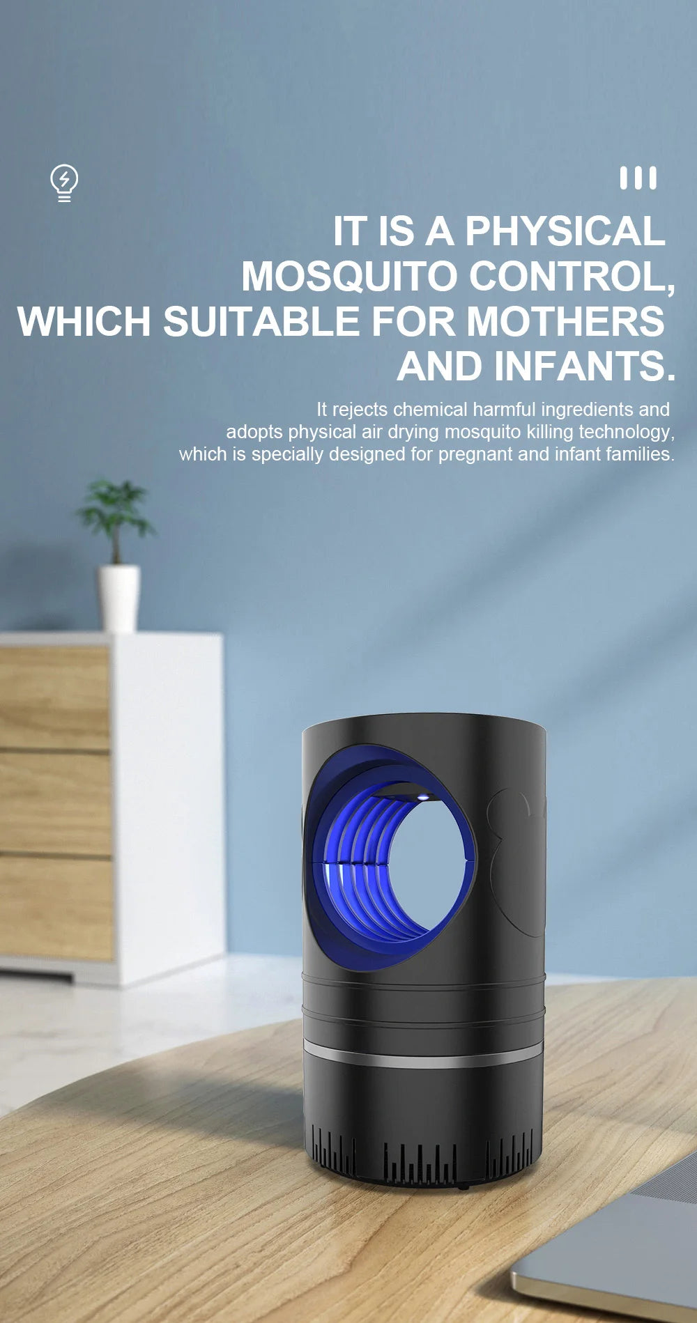 Piège à Moustiques USB LED – Lampe Anti-Insectes 360° à Aspiration