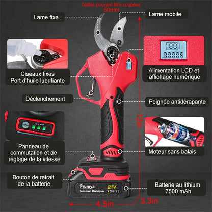 Sécateur Électrique Sans Fil 1000W/900W – Lame 50mm, Brushless, 2 Batteries