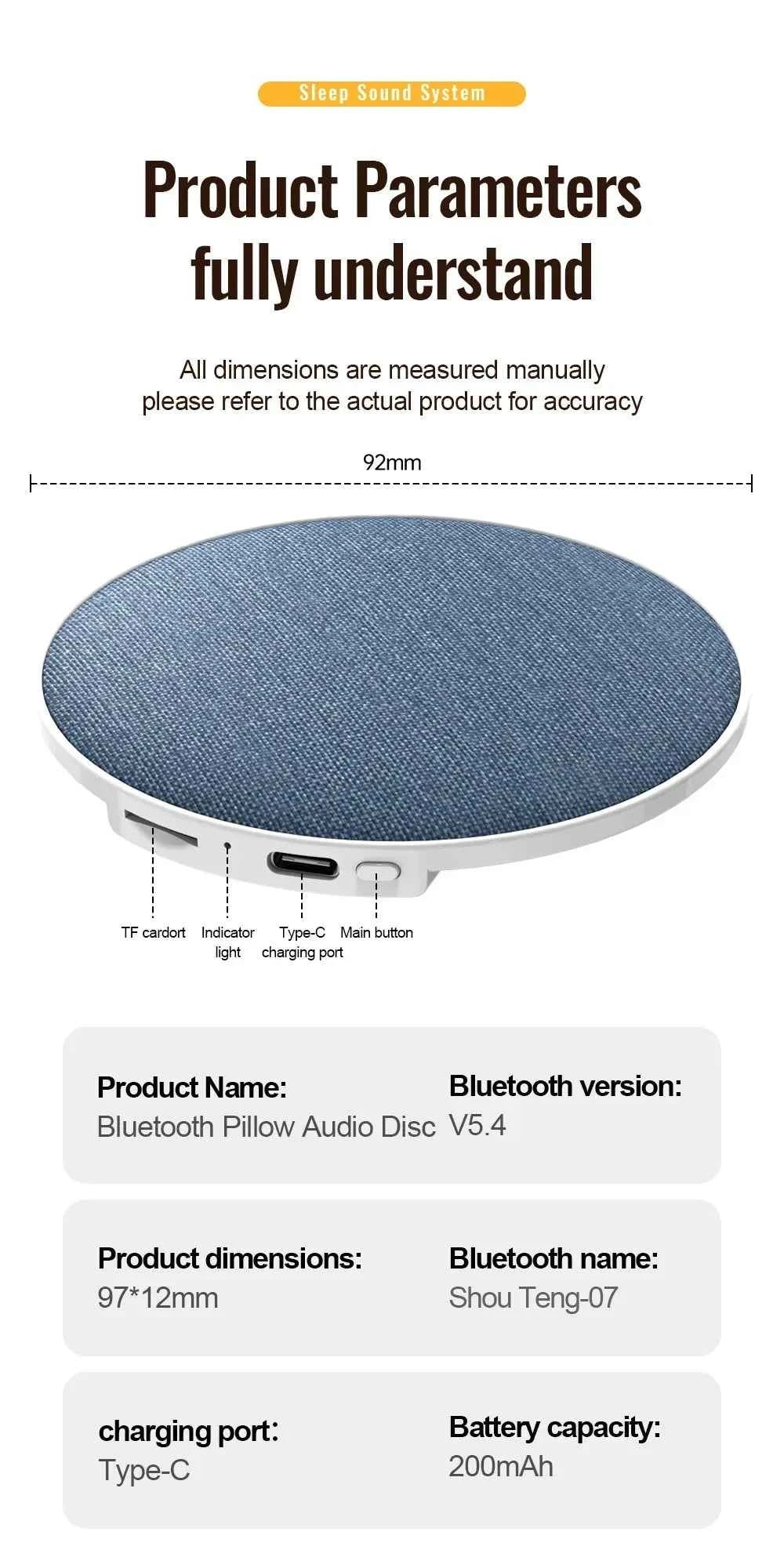 Enceinte Sous-Oreiller Bluetooth 5.4 – Son HiFi Privé, Aide au Sommeil, 360°