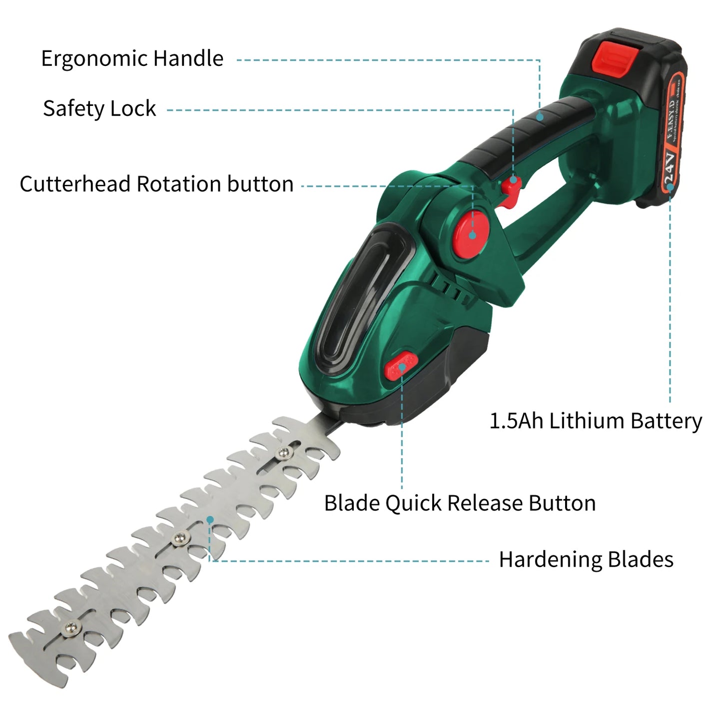 Taille-Haies & Cisaille à Gazon Électrique Sans Fil 2-en-1 – 20 000 tr/min, Rechargeable, 750g