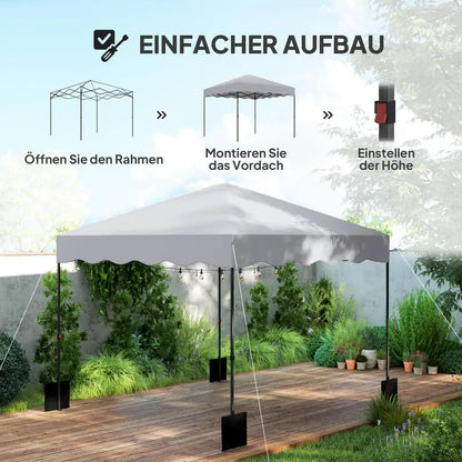 Gazebo Pop-Up 3x3m Hauteur Réglable – Tente de Jardin Oxford UPF50+ avec Sac de Transport | Gris Clair