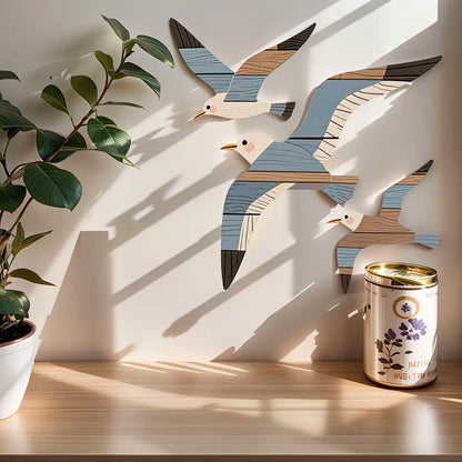 Décoration Murale Mouettes en Bois – Lot de 3, Style Bord de Mer & Rustique