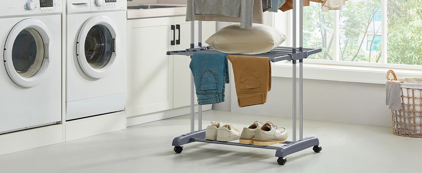 Étendoir à Linge SONGMICS 4 Niveaux Pliable sur Roulettes - 35kg Capacité