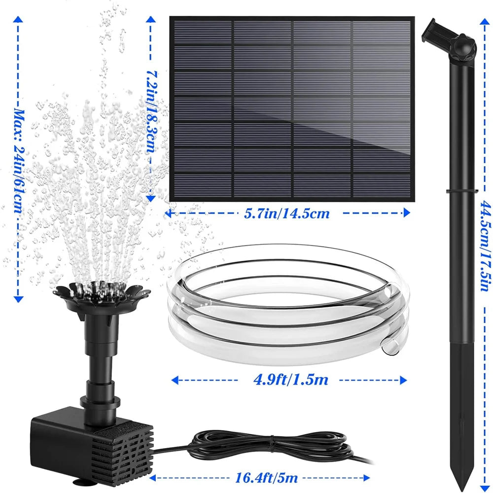 Fontaine Solaire Jardin 3.5W - Pompe Bassin avec Tuyau 1.5m
