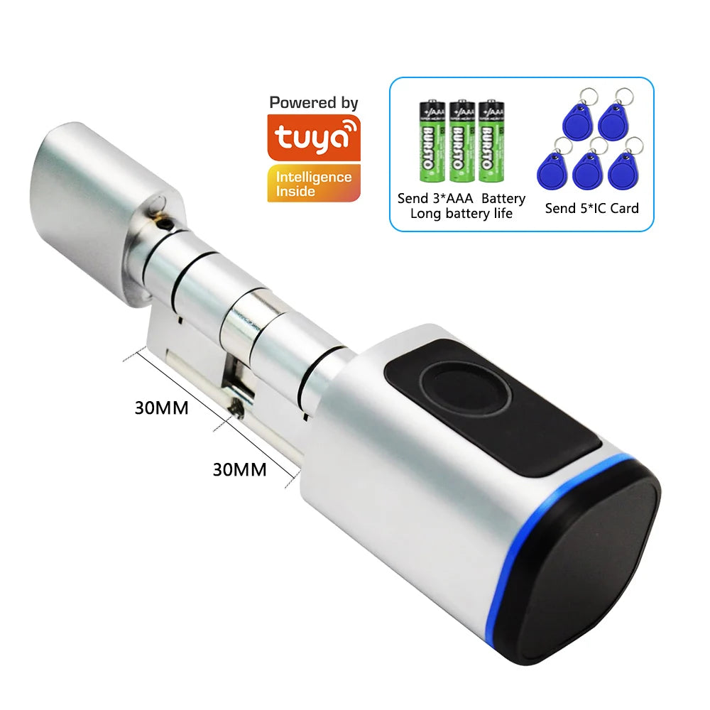 Cylindre de Serrure Connectée Tuya – Empreinte, Carte, App, Clé – Portes EU 35-55mm