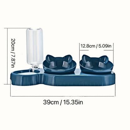 Gamelle Chat 3 en 1 avec Distributeur d'Eau — Design Oreilles, Inclinée, Protection Cervicale
