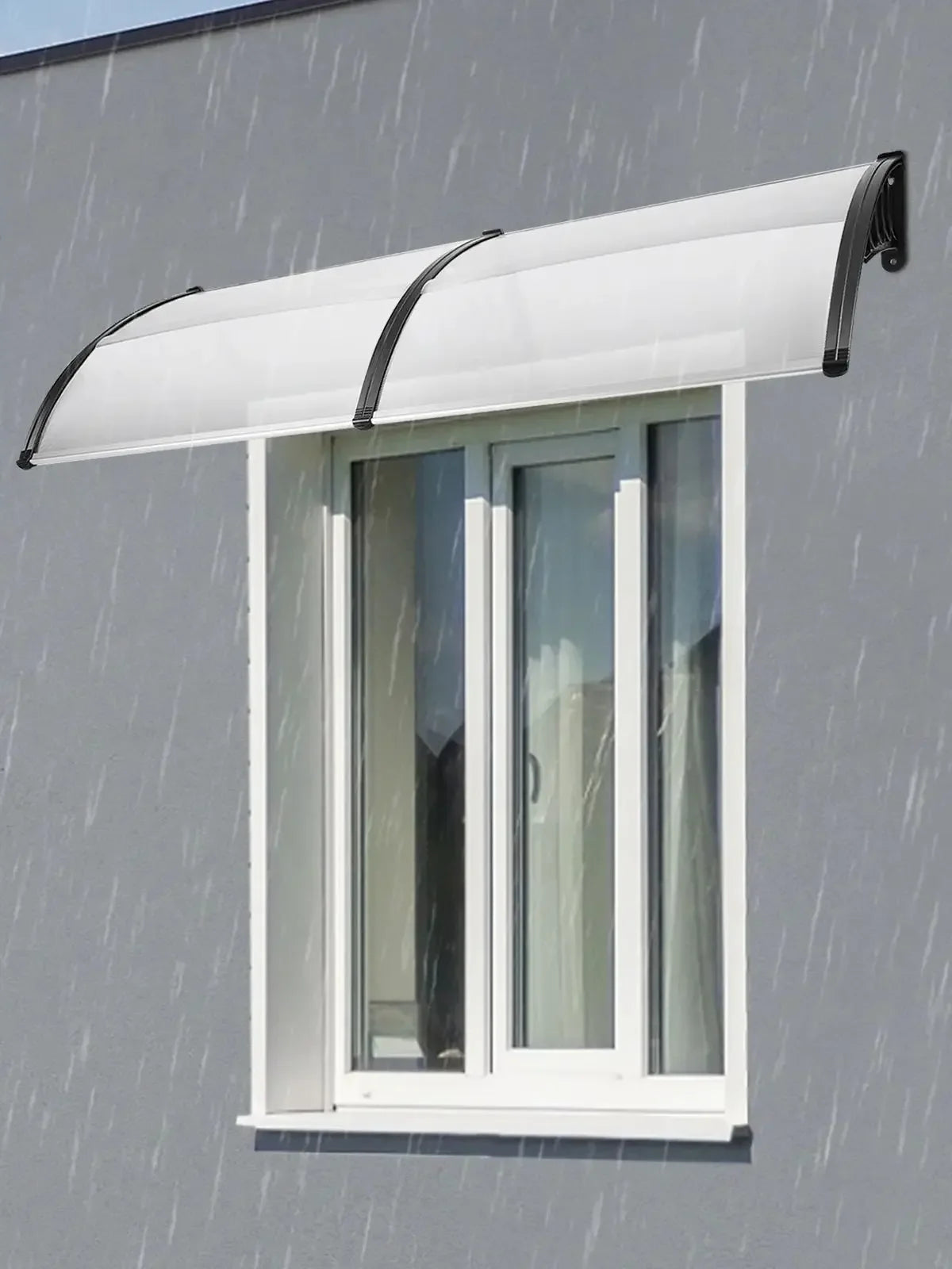 Auvent de Porte Transparent 200x90 cm – Abri Pluie Anti-UV, Polycarbonate, Sans Console Visible