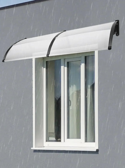 Auvent de Porte Transparent 200x90 cm – Abri Pluie Anti-UV, Polycarbonate, Sans Console Visible