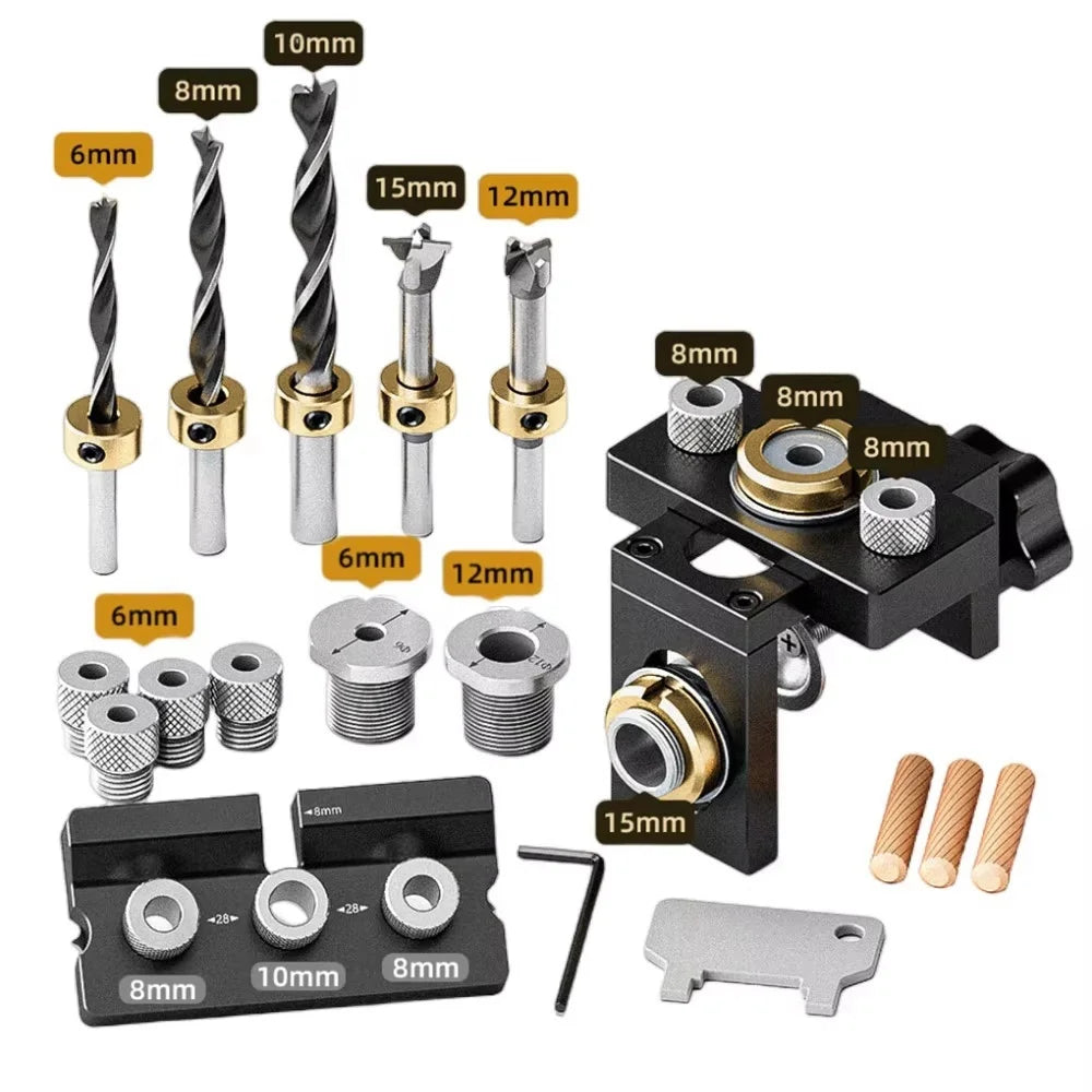 Kit Gabarit Perçage Menuiserie 3-en-1 - Guide Tourillons Aluminium Ajustable