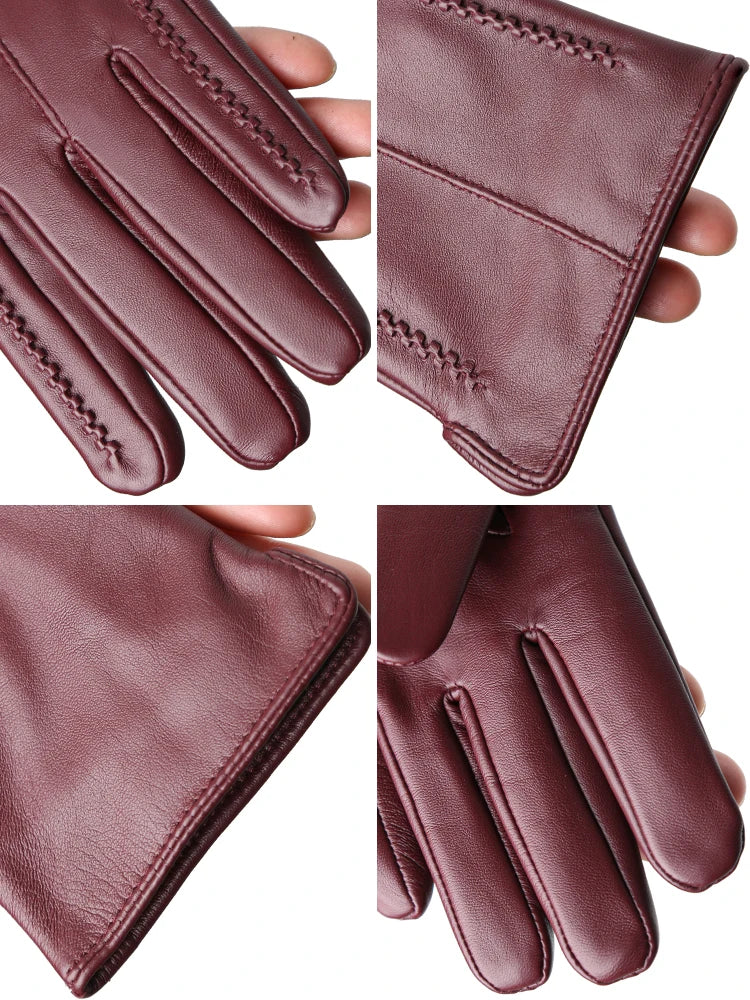 Gants Cuir Femme Hiver - Peau de Mouton Doublés Velours Tactiles