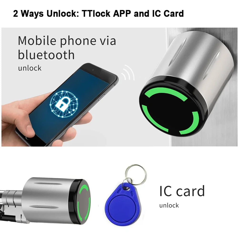 Cylindre Serrure Connectée TTlock - IP67 Étanche, App Bluetooth, Carte RFID/NFC, Anti-Perçage - Tuya Smart