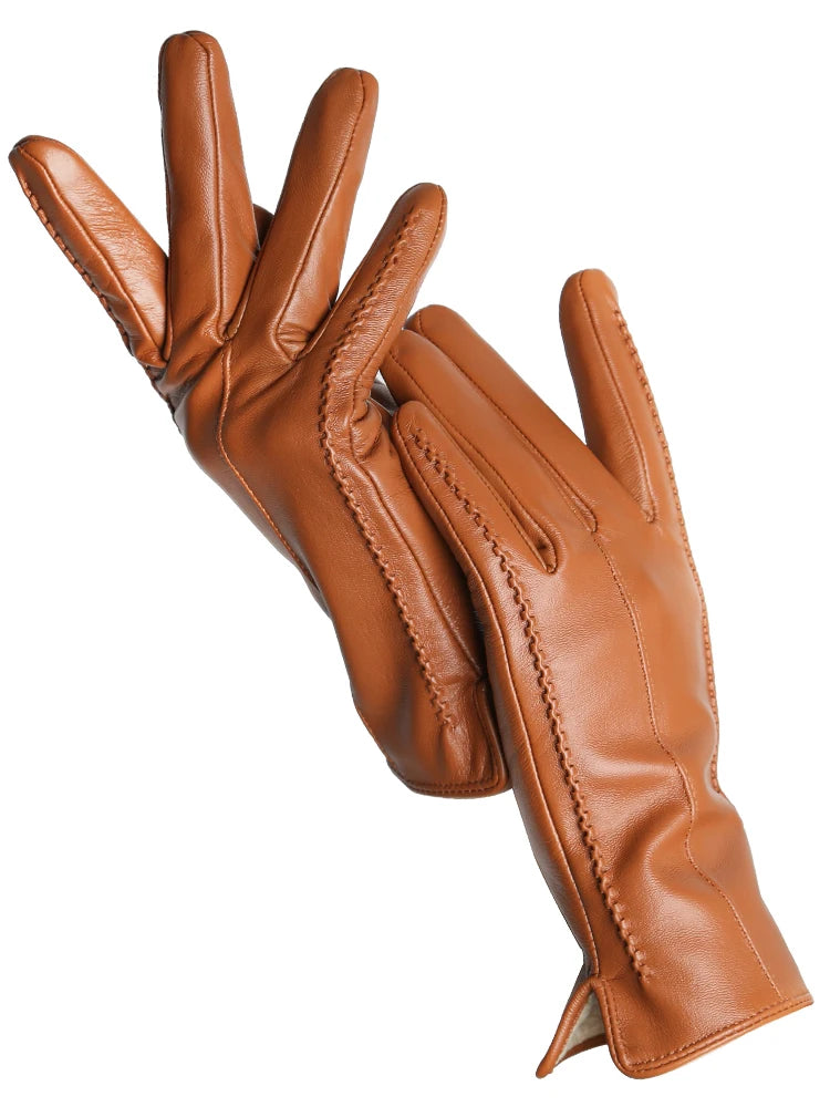 Gants Cuir Femme Hiver - Peau de Mouton Doublés Velours Tactiles