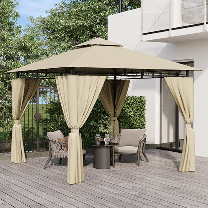 Pergola de Jardin 3x3m Double Toit – Aluminium, Rideaux Zippés & LED Solaire Optionnel | Devoko